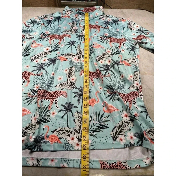 Greenside Golf Polo Mens Large Flamingos & Cheetas Tropical Vacation Print - Picture 9 of 10